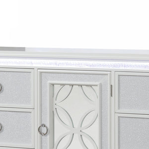 English Elm Abigale White Lacquer Six Drawer Dresser with Led Lighting and Velvet Lined Storage B009P453761