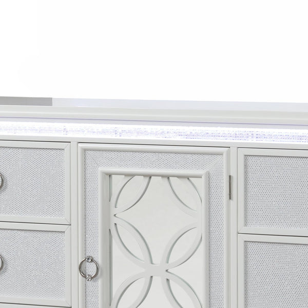 English Elm Abigale White Lacquer Six Drawer Dresser with Led Lighting and Velvet Lined Storage B009P453761