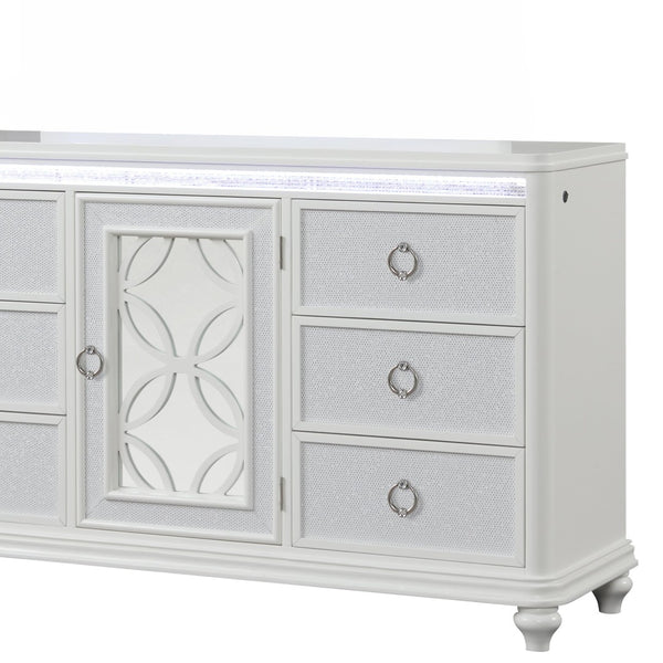 English Elm Abigale White Lacquer Six Drawer Dresser with Led Lighting and Velvet Lined Storage B009P453761