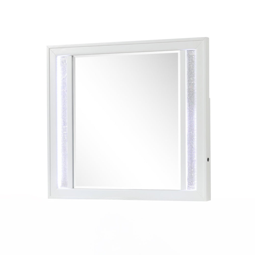 English Elm Abigale White Wood Frame Dresser Mirror with Integrated Led Strips for Modern Bedrooms B009P453762