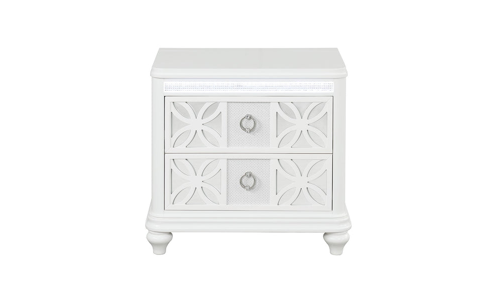 English Elm Abigale Contemporary White Nightstand with LED Lighting and Geometric Overlay Drawers B009P453763