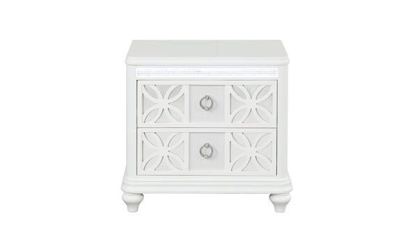 English Elm Abigale Contemporary White Nightstand with LED Lighting and Geometric Overlay Drawers B009P453763