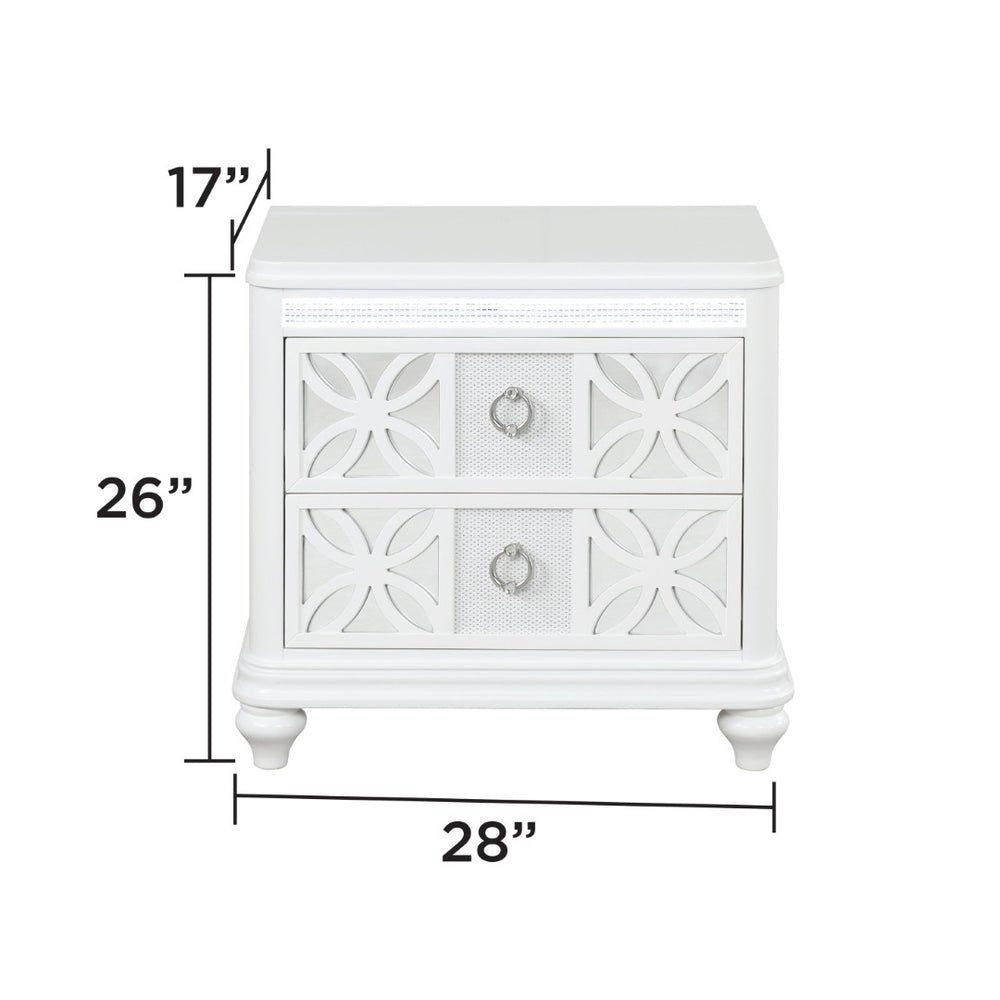 English Elm Abigale Contemporary White Nightstand with LED Lighting and Geometric Overlay Drawers B009P453763