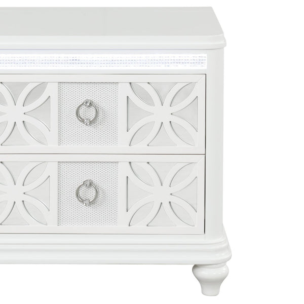 English Elm Abigale Contemporary White Nightstand with LED Lighting and Geometric Overlay Drawers B009P453763