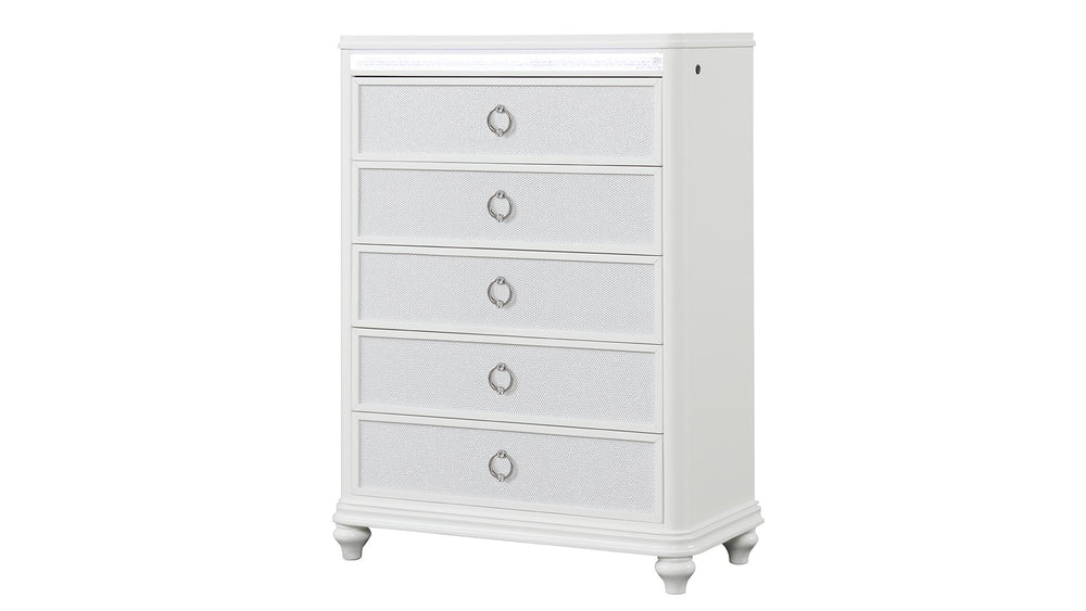 English Elm Abigale White Five Drawer Chest with Led Lighting Velvet Lined Modern Bedroom B009P453765