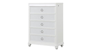 English Elm Abigale White Five Drawer Chest with Led Lighting Velvet Lined Modern Bedroom B009P453765