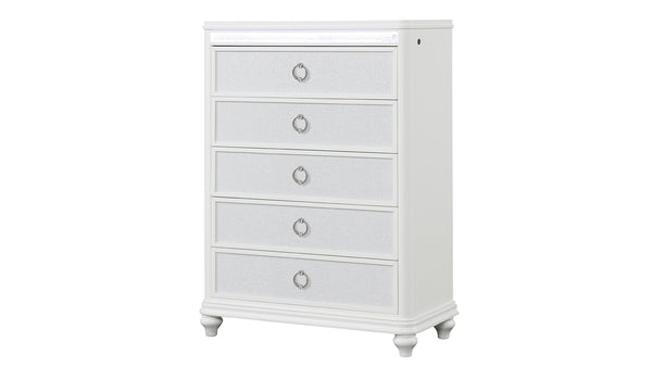 English Elm Abigale White Five Drawer Chest with Led Lighting Velvet Lined Modern Bedroom B009P453765