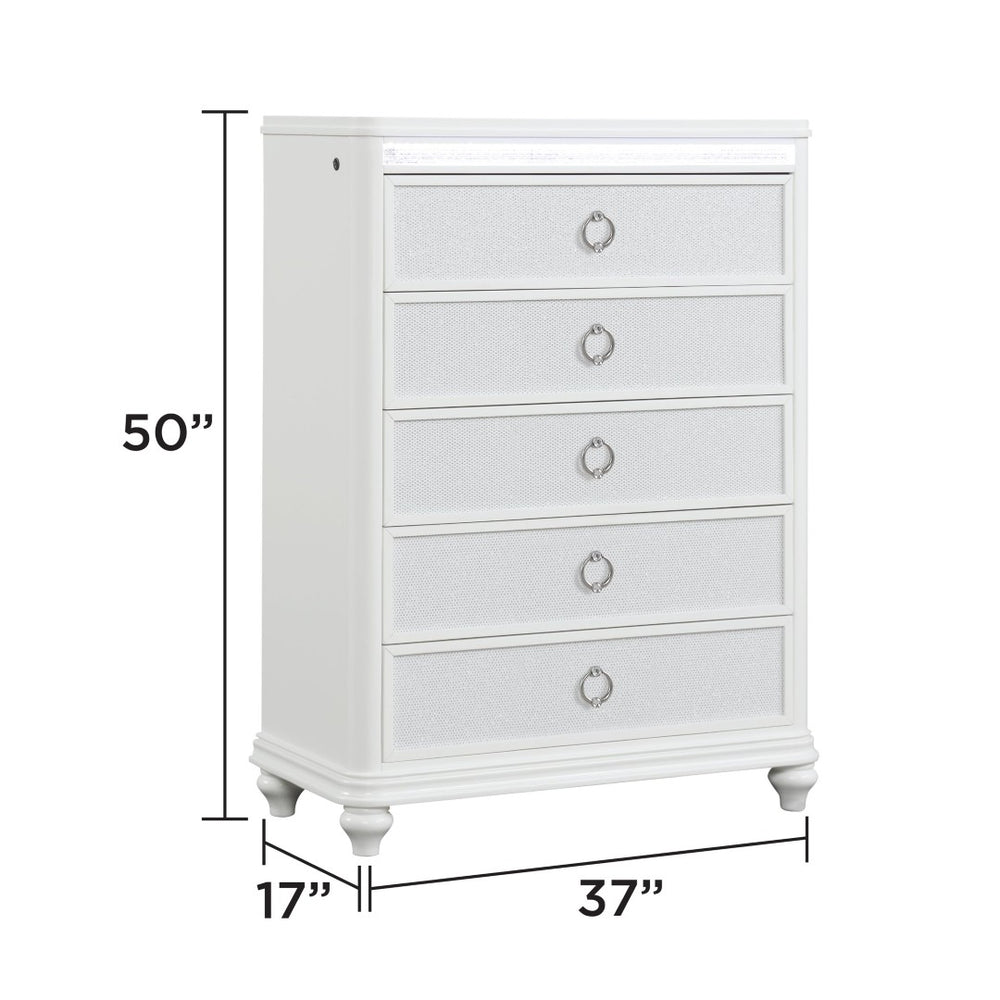 English Elm Abigale White Five Drawer Chest with Led Lighting Velvet Lined Modern Bedroom B009P453765