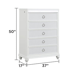 English Elm Abigale White Five Drawer Chest with Led Lighting Velvet Lined Modern Bedroom B009P453765