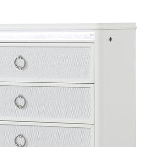 English Elm Abigale White Five Drawer Chest with Led Lighting Velvet Lined Modern Bedroom B009P453765