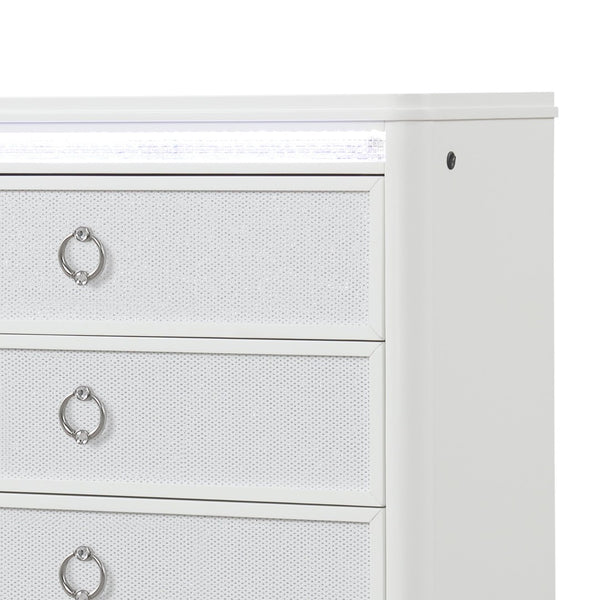 English Elm Abigale White Five Drawer Chest with Led Lighting Velvet Lined Modern Bedroom B009P453765