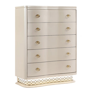 English Elm Flora Five Drawer Chest with Curved Fronts Gold Hardware and Led Base Lighting B009P465739
