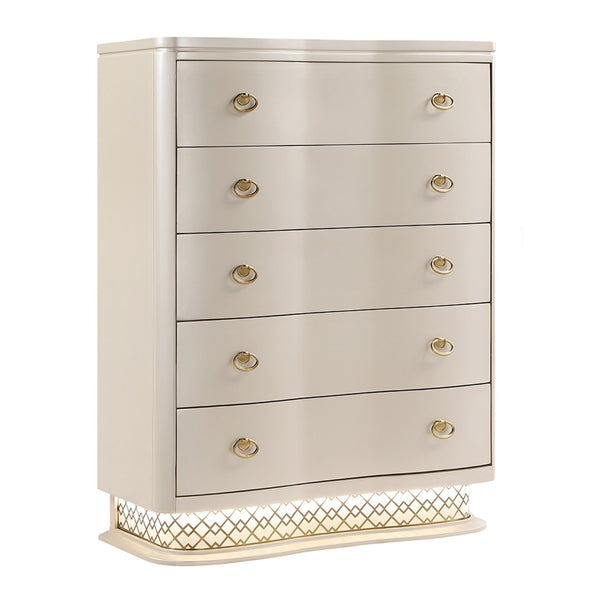 English Elm Flora Five Drawer Chest with Curved Fronts Gold Hardware and Led Base Lighting B009P465739
