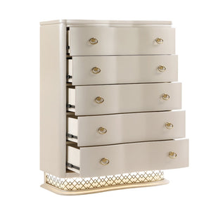 English Elm Flora Five Drawer Chest with Curved Fronts Gold Hardware and Led Base Lighting B009P465739