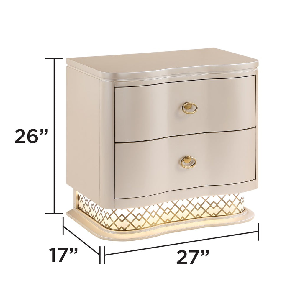 English Elm Flora Glam Nightstand with Led Base Lighting Gold Hardware and Curved Champagne Drawers B009P465741