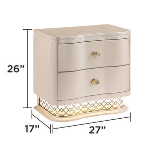 English Elm Flora Glam Nightstand with Led Base Lighting Gold Hardware and Curved Champagne Drawers B009P465741