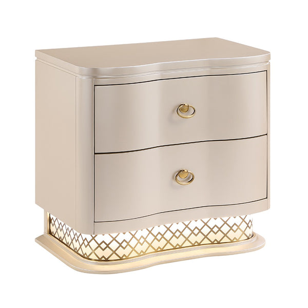 English Elm Flora Glam Nightstand with Led Base Lighting Gold Hardware and Curved Champagne Drawers B009P465741