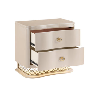 English Elm Flora Glam Nightstand with Led Base Lighting Gold Hardware and Curved Champagne Drawers B009P465741