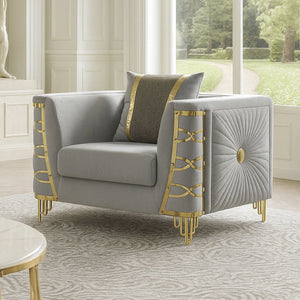 English Elm Contessa Glam Gray Fabric Accent Chair with Gold Frame and Channel Tufted Panels B009P466432