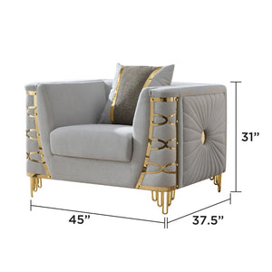 English Elm Contessa Glam Gray Fabric Accent Chair with Gold Frame and Channel Tufted Panels B009P466432