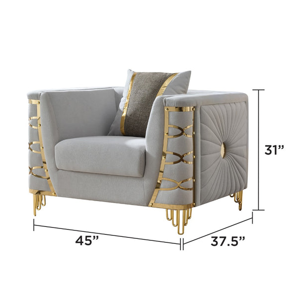 English Elm Contessa Glam Gray Fabric Accent Chair with Gold Frame and Channel Tufted Panels B009P466432
