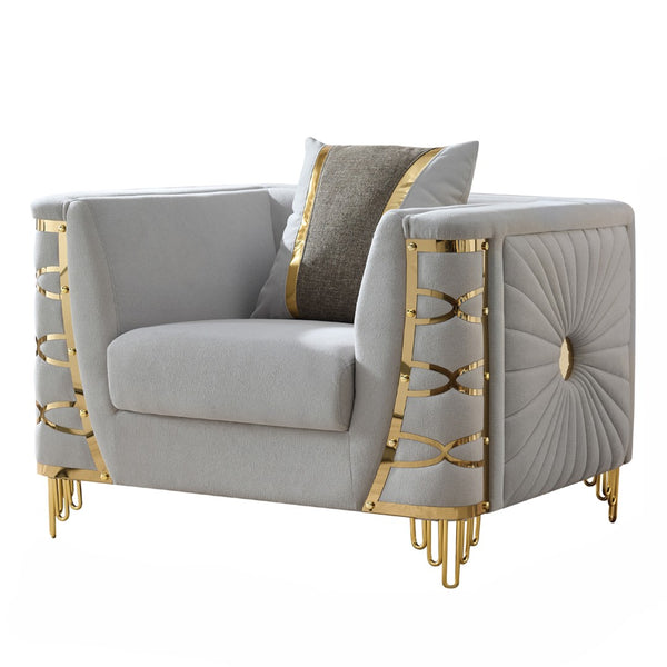 English Elm Contessa Glam Gray Fabric Accent Chair with Gold Frame and Channel Tufted Panels B009P466432