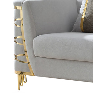 English Elm Contessa Glam Gray Fabric Accent Chair with Gold Frame and Channel Tufted Panels B009P466432