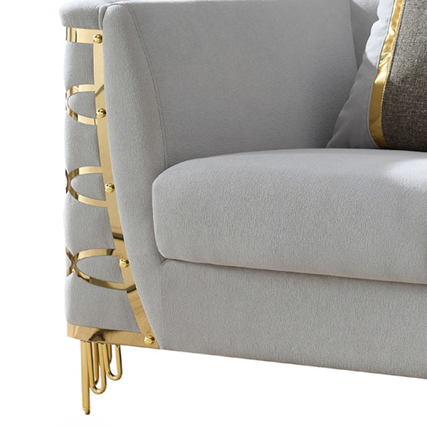 English Elm Contessa Glam Gray Fabric Accent Chair with Gold Frame and Channel Tufted Panels B009P466432