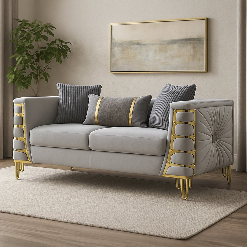 English Elm Contessa Glam Fabric Loveseat with Gold Tone Legs and Curved Arms for Compact Living Gray B009P466433