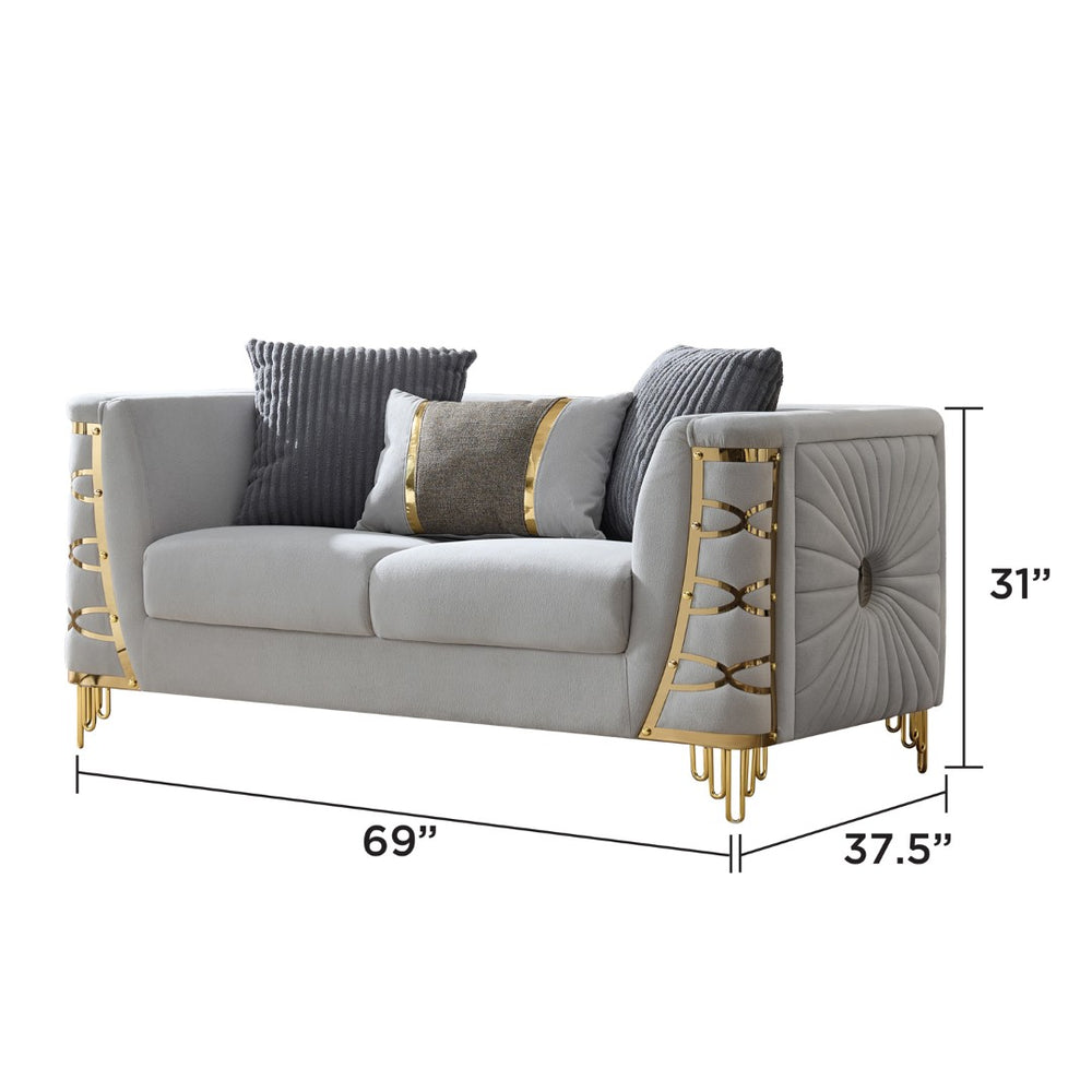 English Elm Contessa Glam Fabric Loveseat with Gold Tone Legs and Curved Arms for Compact Living Gray B009P466433