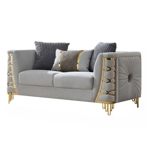 English Elm Contessa Glam Fabric Loveseat with Gold Tone Legs and Curved Arms for Compact Living Gray B009P466433