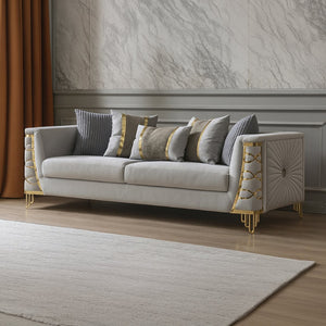 English Elm Contessa Glam Gray Fabric Accent Chair with Gold Frame and Channel Tufted Panels Gray B009P466434