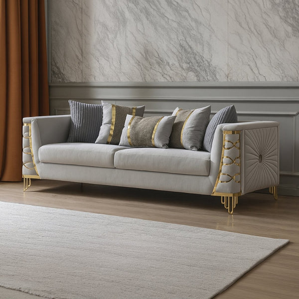English Elm Contessa Glam Gray Fabric Accent Chair with Gold Frame and Channel Tufted Panels Gray B009P466434