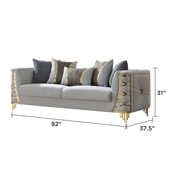 English Elm Contessa Glam Gray Fabric Accent Chair with Gold Frame and Channel Tufted Panels Gray B009P466434