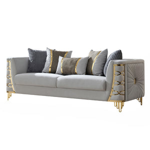 English Elm Contessa Glam Gray Fabric Accent Chair with Gold Frame and Channel Tufted Panels Gray B009P466434
