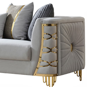 English Elm Contessa Glam Gray Fabric Accent Chair with Gold Frame and Channel Tufted Panels Gray B009P466434