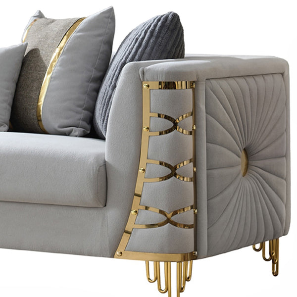 English Elm Contessa Glam Gray Fabric Accent Chair with Gold Frame and Channel Tufted Panels Gray B009P466434