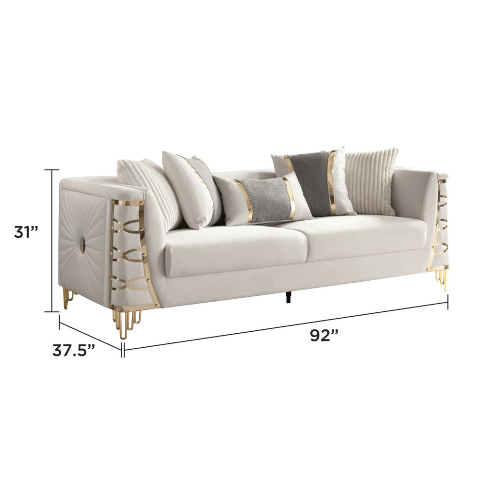 English Elm Contessa Glam Gray Fabric Accent Chair with Gold Frame and Channel Tufted Panels Beige B009P466435