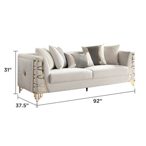English Elm Contessa Glam Gray Fabric Accent Chair with Gold Frame and Channel Tufted Panels Beige B009P466435