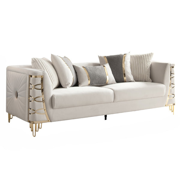 English Elm Contessa Glam Gray Fabric Accent Chair with Gold Frame and Channel Tufted Panels Beige B009P466435