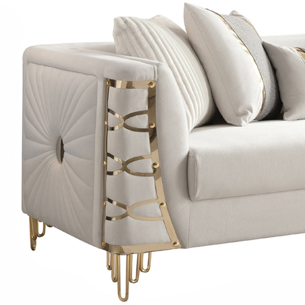 English Elm Contessa Glam Gray Fabric Accent Chair with Gold Frame and Channel Tufted Panels Beige B009P466435