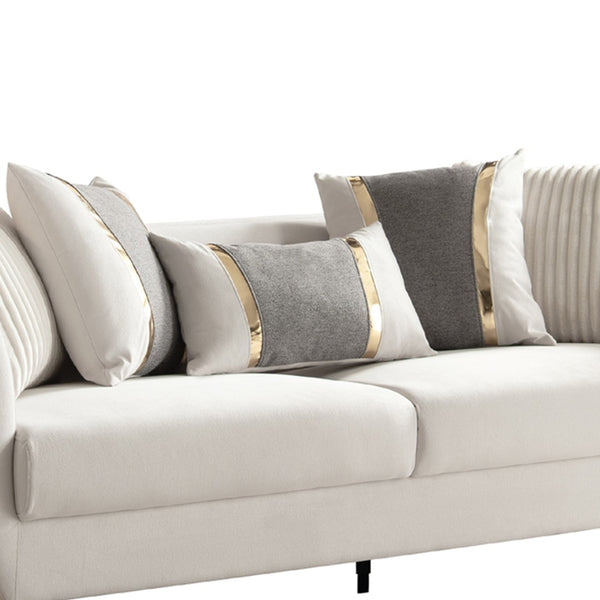 English Elm Contessa Glam Gray Fabric Accent Chair with Gold Frame and Channel Tufted Panels Beige B009P466435