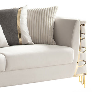 English Elm Contessa Glam Gray Fabric Accent Chair with Gold Frame and Channel Tufted Panels Beige B009P466435