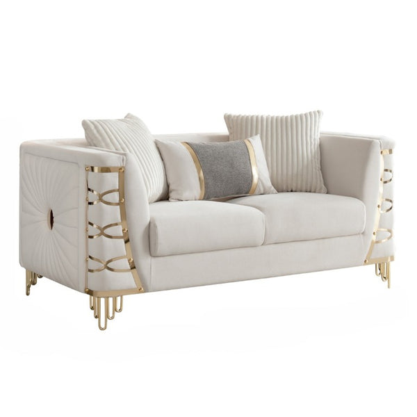 English Elm Contessa Glam Beige Fabric Loveseat with Gold Accents and High Density Foam Seating B009P466437
