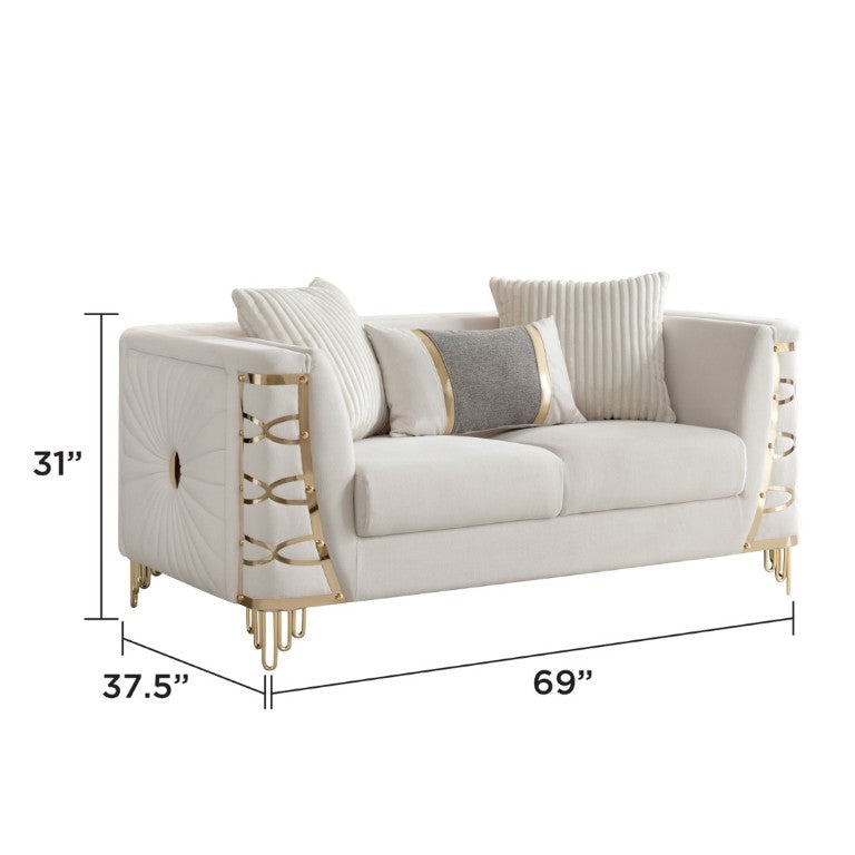 English Elm Contessa Glam Beige Fabric Loveseat with Gold Accents and High Density Foam Seating B009P466437