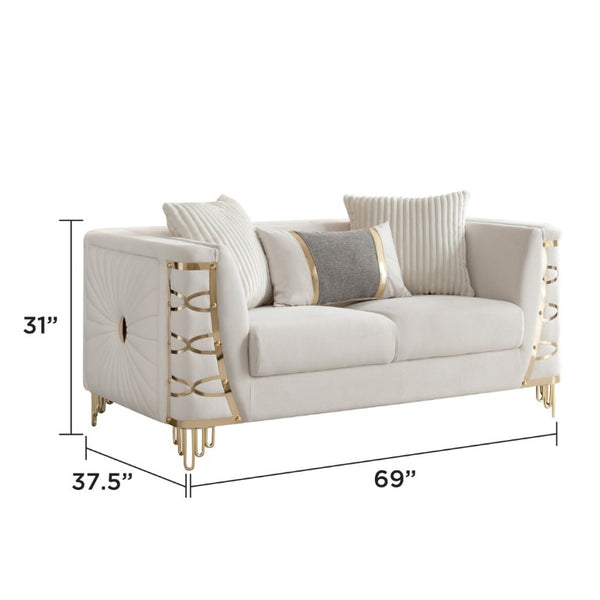English Elm Contessa Glam Beige Fabric Loveseat with Gold Accents and High Density Foam Seating B009P466437