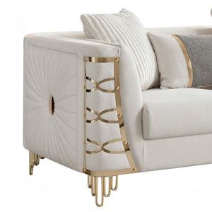 English Elm Contessa Glam Beige Fabric Loveseat with Gold Accents and High Density Foam Seating B009P466437