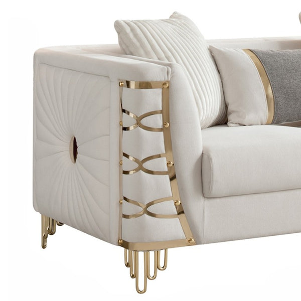 English Elm Contessa Glam Beige Fabric Loveseat with Gold Accents and High Density Foam Seating B009P466437