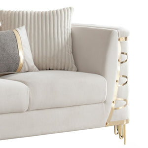 English Elm Contessa Glam Beige Fabric Loveseat with Gold Accents and High Density Foam Seating B009P466437