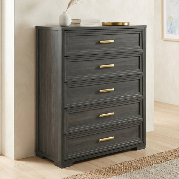 English Elm Colorado Tall Wood Chest with Deep Drawers and Ball-bearing Glides for Modern Bedrooms B009P466450